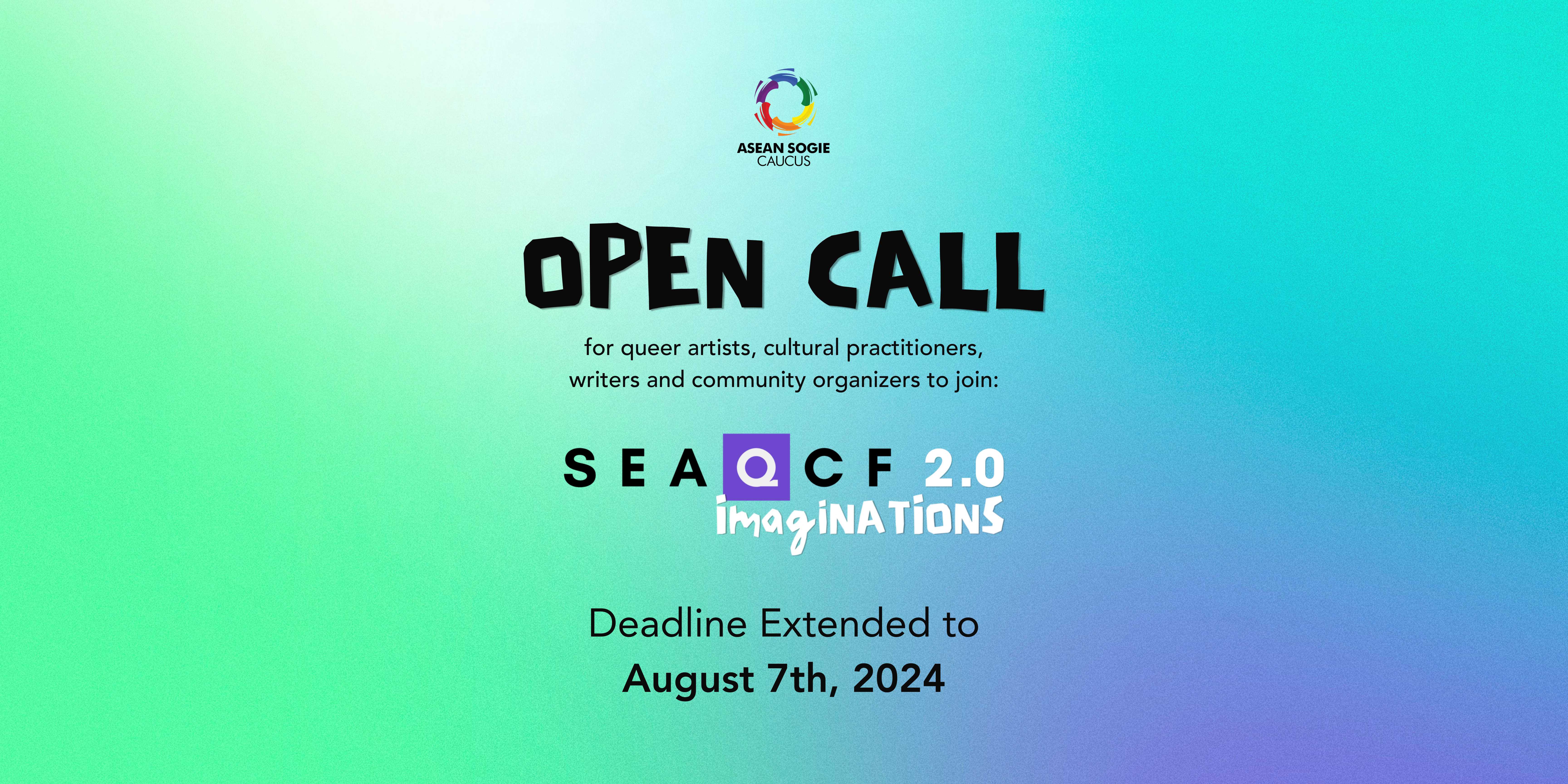 Web banner describing an open call for artists, cultural practitioners, writers and community organisers to join seaqcf 2.0: ImagiNATIONS